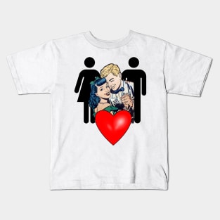 Blond boy's red heart with brunette girlfriend Kids T-Shirt